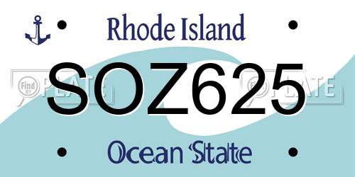 SOZ625 Rhode Island License Plate