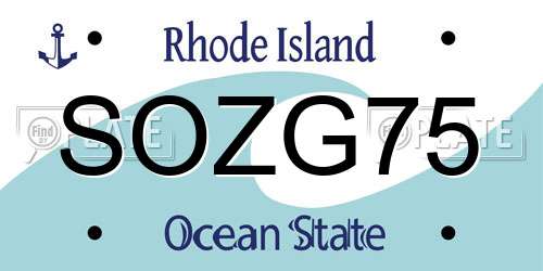 SOZG75 Rhode Island License Plate