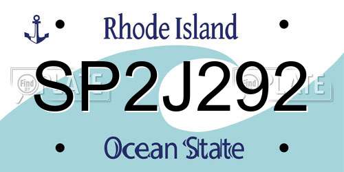 SP2J292 Rhode Island License Plate