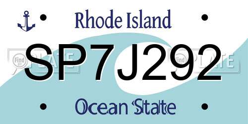 SP7J292 Rhode Island License Plate
