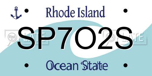 SP7O2S Rhode Island License Plate