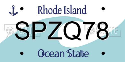 SPZQ78 Rhode Island License Plate