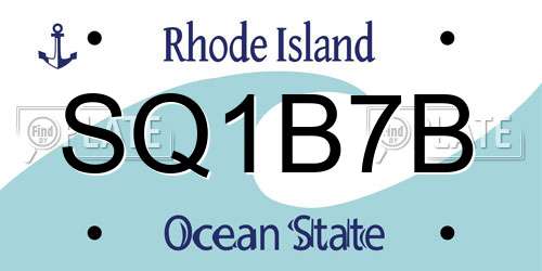 SQ1B7B Rhode Island License Plate