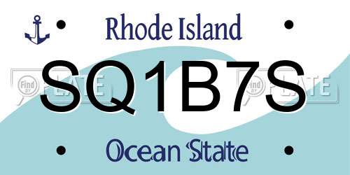 SQ1B7S Rhode Island License Plate