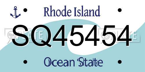 SQ45454 Rhode Island License Plate