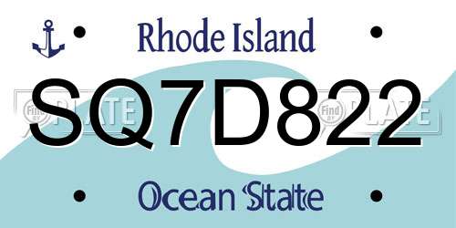 SQ7D822 Rhode Island License Plate
