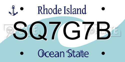 SQ7G7B Rhode Island License Plate
