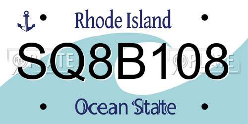 SQ8B108 Rhode Island License Plate