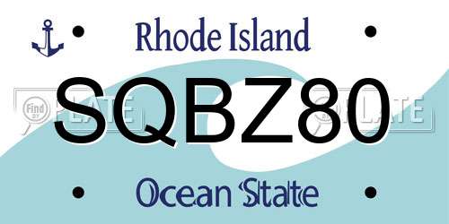 SQBZ80 Rhode Island License Plate