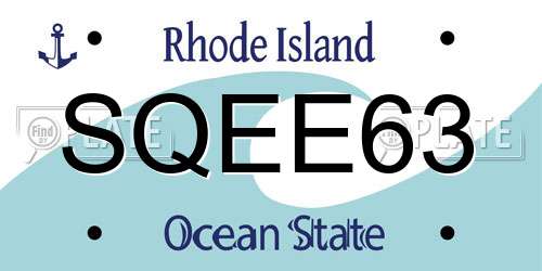 SQEE63 Rhode Island License Plate