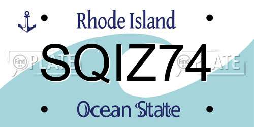 SQIZ74 Rhode Island License Plate