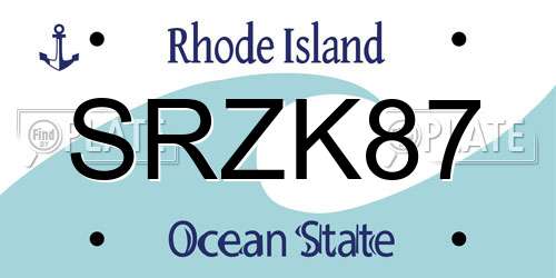 SRZK87 Rhode Island License Plate