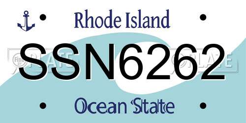 SSN6262 Rhode Island License Plate