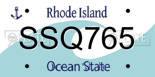 SSQ765 Rhode Island License Plate