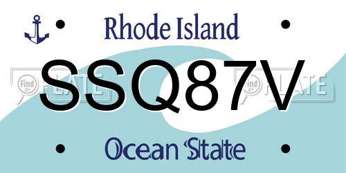 SSQ87V Rhode Island License Plate