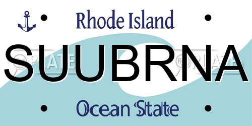 SUUBRNA Rhode Island License Plate
