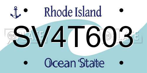 SV4T603 Rhode Island License Plate