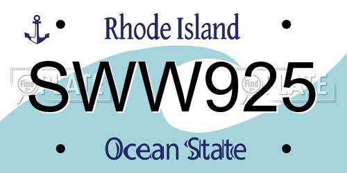 SWW925 Rhode Island License Plate
