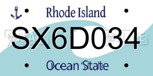 SX6D034 Rhode Island License Plate