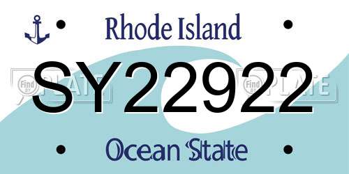 SY22922 Rhode Island License Plate
