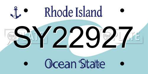 SY22927 Rhode Island License Plate