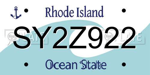 SY2Z922 Rhode Island License Plate