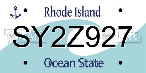 SY2Z927 Rhode Island License Plate