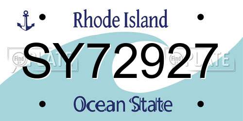 SY72927 Rhode Island License Plate