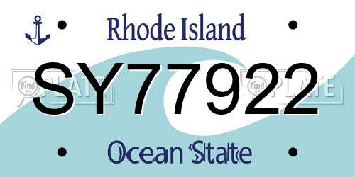 SY77922 Rhode Island License Plate