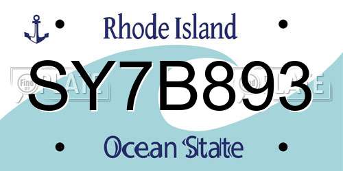 SY7B893 Rhode Island License Plate