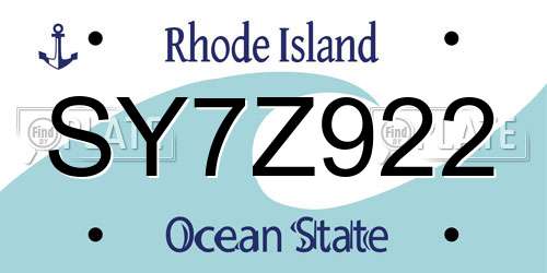 SY7Z922 Rhode Island License Plate