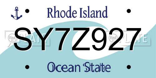 SY7Z927 Rhode Island License Plate