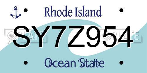 SY7Z954 Rhode Island License Plate