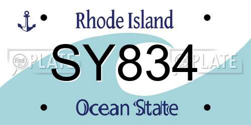 SY834 Rhode Island License Plate