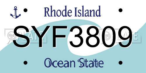 SYF3809 Rhode Island License Plate
