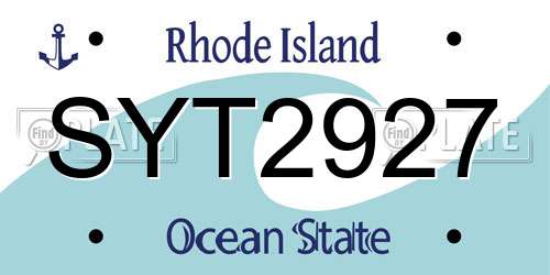 SYT2927 Rhode Island License Plate