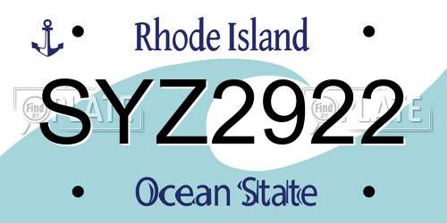 SYZ2922 Rhode Island License Plate