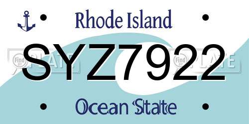 SYZ7922 Rhode Island License Plate