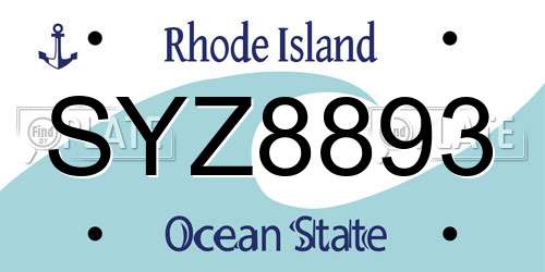 SYZ8893 Rhode Island License Plate