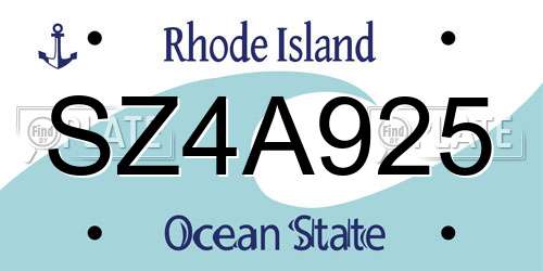SZ4A925 Rhode Island License Plate