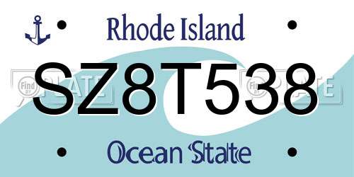 SZ8T538 Rhode Island License Plate