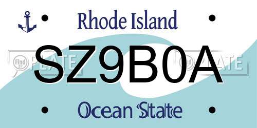 SZ9B0A Rhode Island License Plate