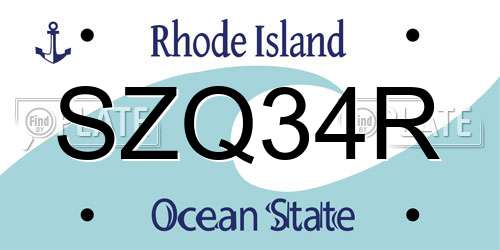 SZQ34R Rhode Island License Plate