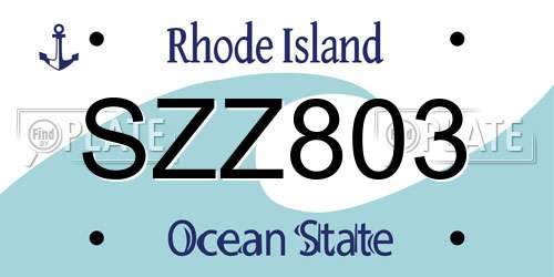SZZ803 Rhode Island License Plate