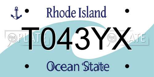 T043YX Rhode Island License Plate