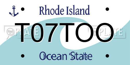 T07TOO Rhode Island License Plate
