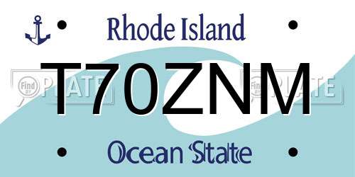 T70ZNM Rhode Island License Plate