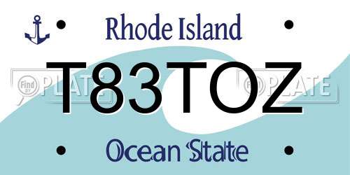 T83TOZ Rhode Island License Plate