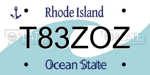 T83ZOZ Rhode Island License Plate