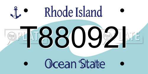 T88092I Rhode Island License Plate